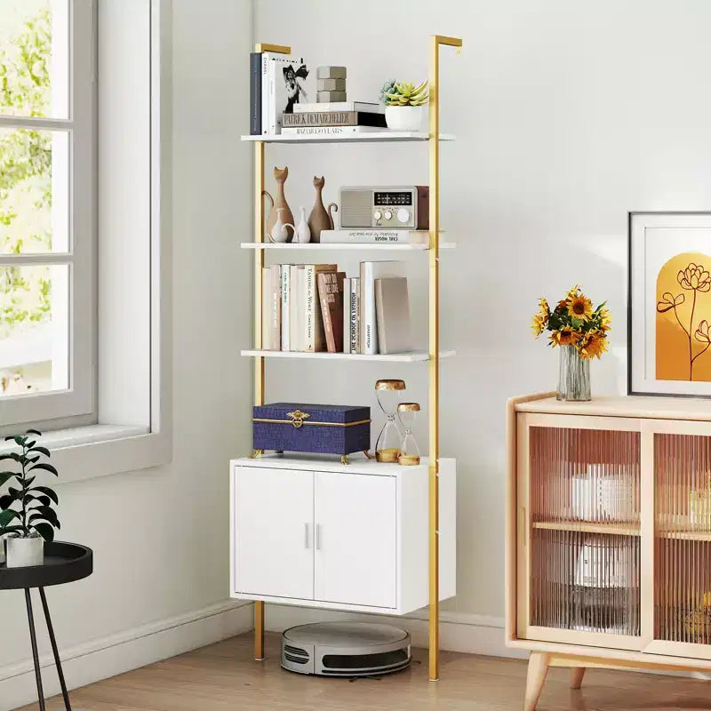 Libreria a Scala a 5 Ripiani da 72,5" con Mobile, 2 Pezzi