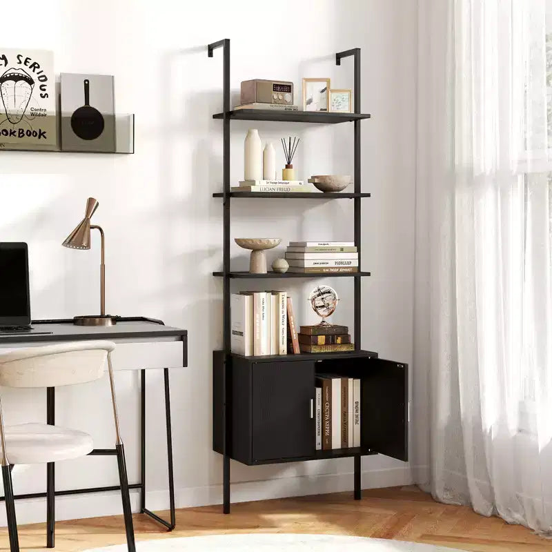 Libreria a Scala a 5 Ripiani da 72,5" con Mobile, 2 Pezzi