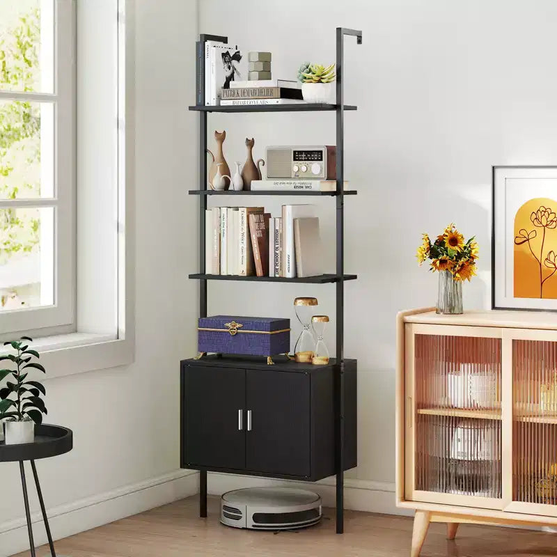 Libreria a Scala a 5 Ripiani da 72,5" con Mobile, 2 Pezzi