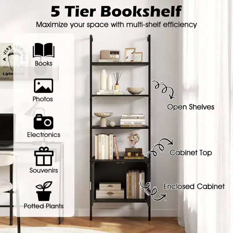 Libreria a Scala a 5 Ripiani da 72,5" con Mobile, 2 Pezzi