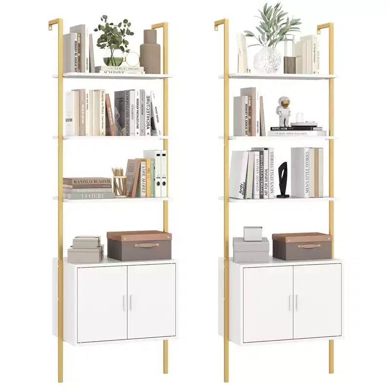 Libreria a Scala a 5 Ripiani da 72,5" con Mobile, 2 Pezzi