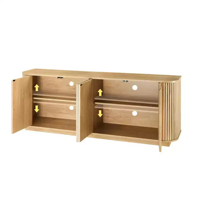 Mobile buffet/credenza verticale a strisce in legno, mobile TV, armadietti angolari curvi per sala da pranzo, cucina