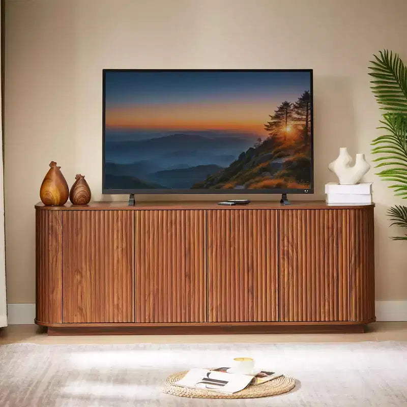 Mobile buffet/credenza verticale a strisce in legno, mobile TV, armadietti angolari curvi per sala da pranzo, cucina