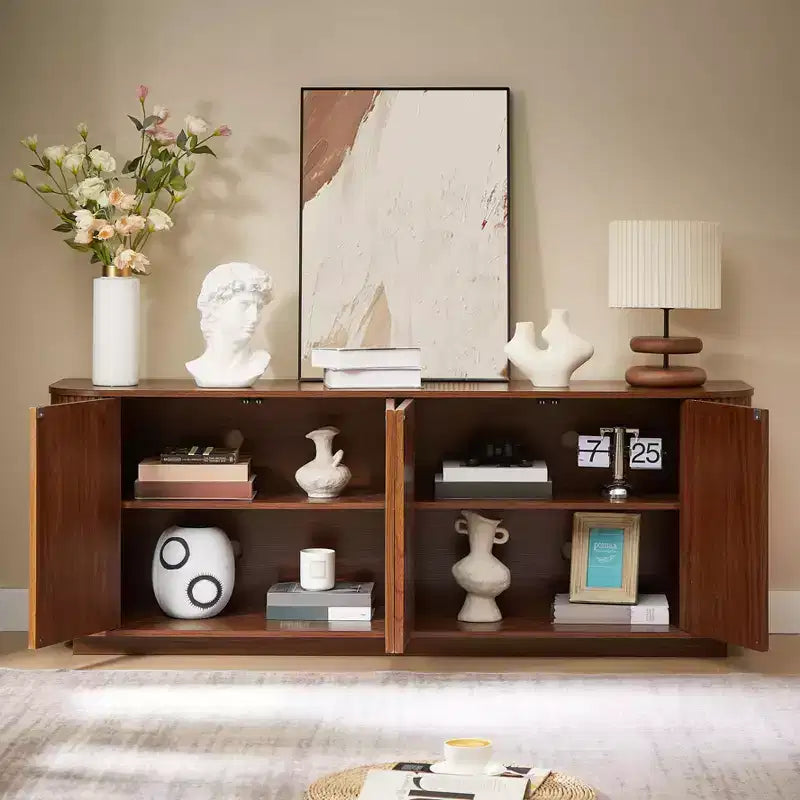 Mobile buffet/credenza verticale a strisce in legno, mobile TV, armadietti angolari curvi per sala da pranzo, cucina