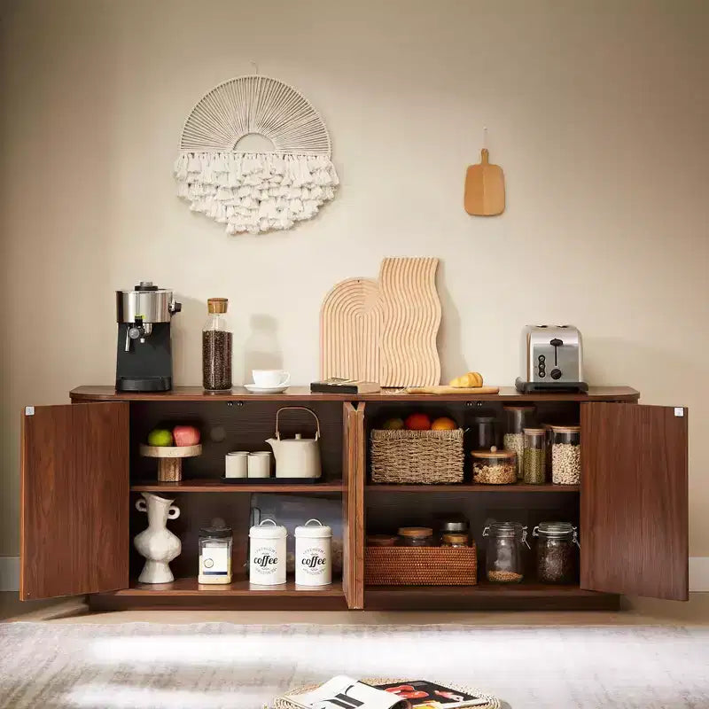 Mobile buffet/credenza verticale a strisce in legno, mobile TV, armadietti angolari curvi per sala da pranzo, cucina