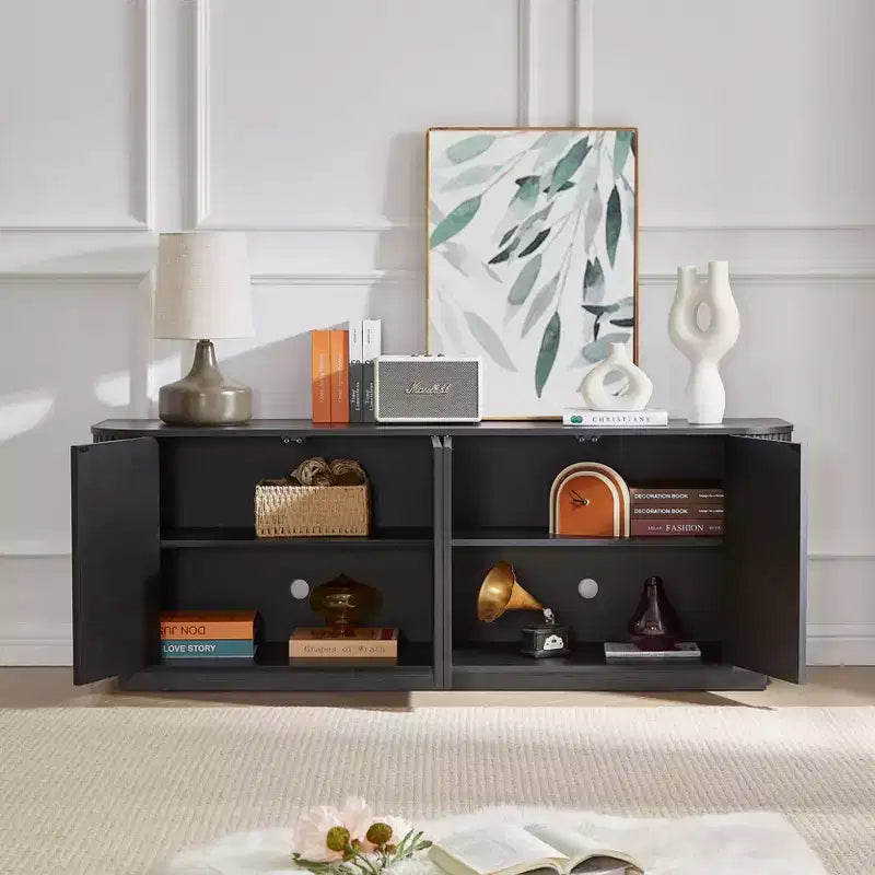 Mobile buffet/credenza verticale a strisce in legno, mobile TV, armadietti angolari curvi per sala da pranzo, cucina