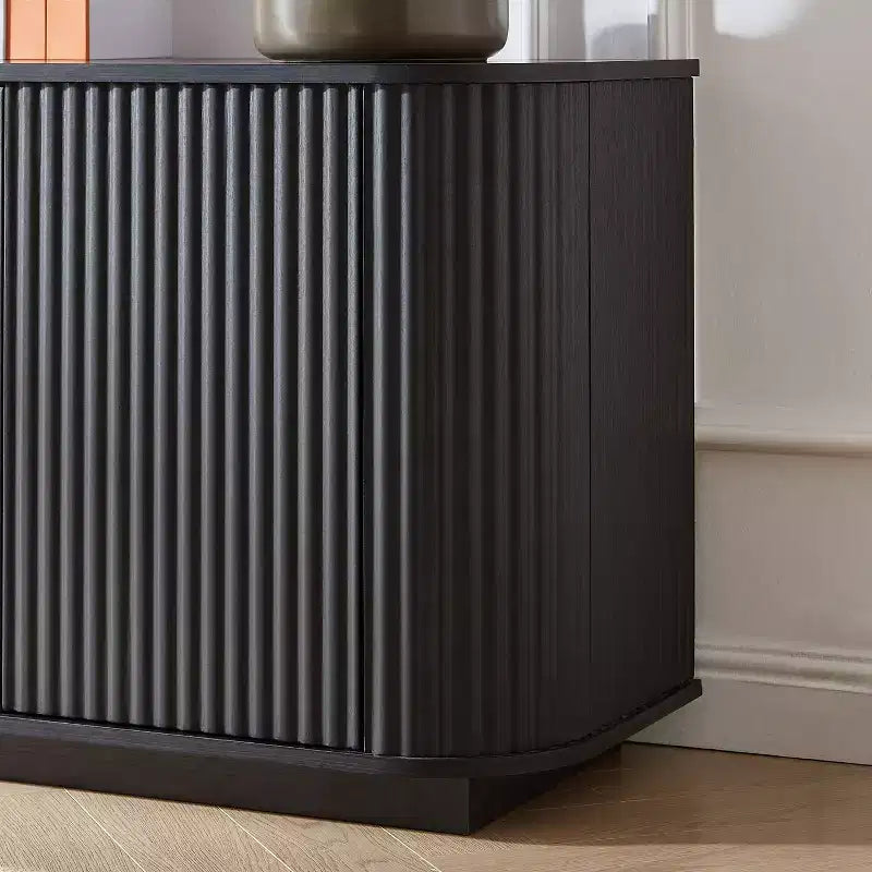 Mobile buffet/credenza verticale a strisce in legno, mobile TV, armadietti angolari curvi per sala da pranzo, cucina