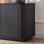 Mobile buffet/credenza verticale a strisce in legno, mobile TV, armadietti angolari curvi per sala da pranzo, cucina