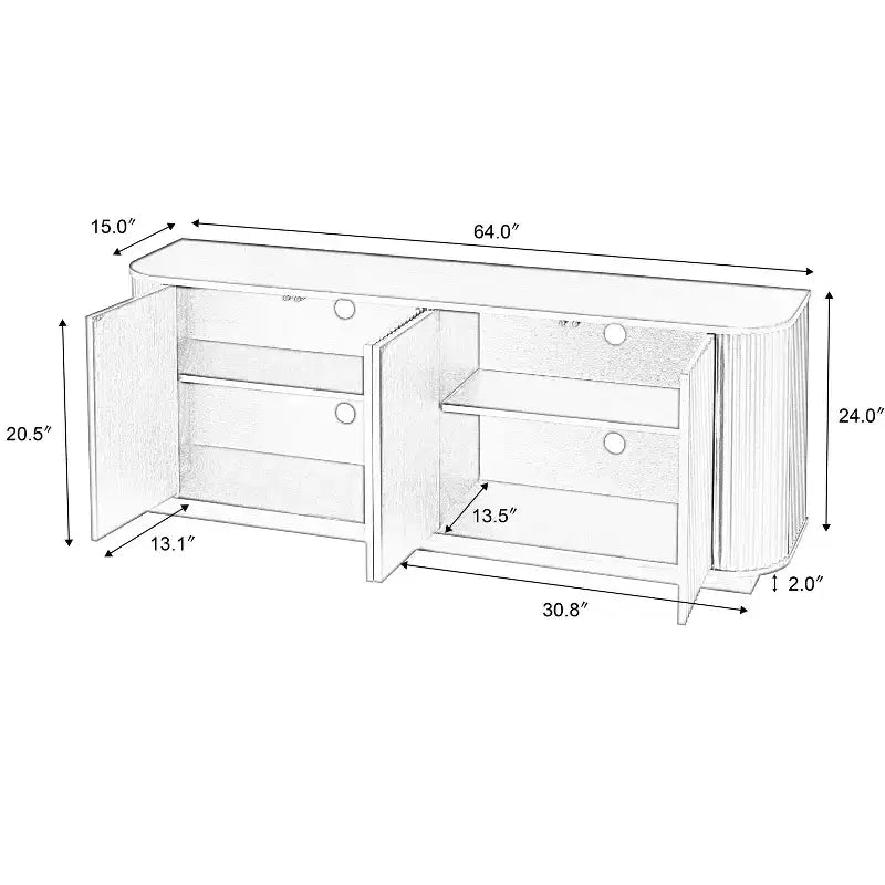 Mobile buffet/credenza verticale a strisce in legno, mobile TV, armadietti angolari curvi per sala da pranzo, cucina