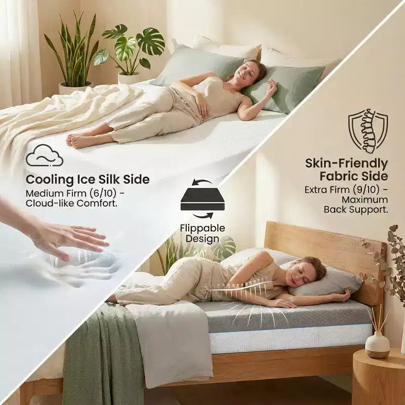 Materasso in memory foam rinfrescante, doppia rigidità con rivestimento in seta ghiaccio, letto in gel al tè verde per il supporto del sonno