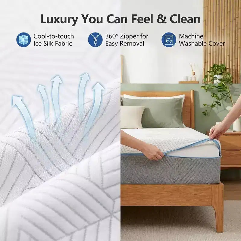 Materasso in memory foam rinfrescante, doppia rigidità con rivestimento in seta ghiaccio, letto in gel al tè verde per il supporto del sonno