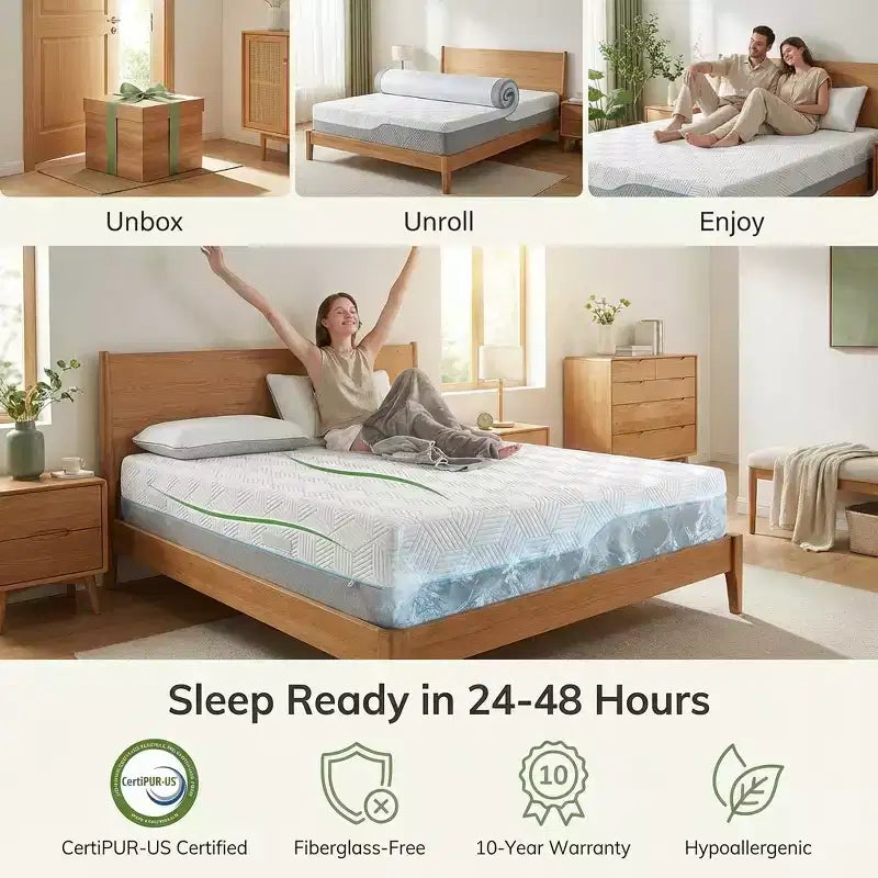 Materasso in memory foam rinfrescante, doppia rigidità con rivestimento in seta ghiaccio, letto in gel al tè verde per il supporto del sonno