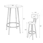 Set da Bistrò Moderno 3 Pezzi, Tavolo da Bar Rotondo con Ripiano Divisorio e Sgabelli con Schienale, Set Tavolo da Pub per Cucina di Casa o Angolo Colazione Bianco