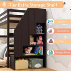 Letto a Castello in Legno Twin su Twin con Letto Estraibile, Scala Contenitore e Convertibile