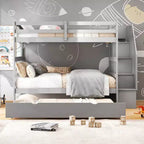 Letto a Castello in Legno Twin su Twin con Letto Estraibile, Scala Contenitore e Convertibile