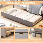 Letto a Castello in Legno Twin su Twin con Letto Estraibile, Scala Contenitore e Convertibile