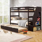 Letto a Castello in Legno Twin su Twin con Letto Estraibile, Scala Contenitore e Convertibile
