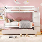 Letto a Castello in Legno Twin su Twin con Letto Estraibile, Scala Contenitore e Convertibile