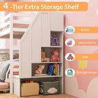 Letto a Castello in Legno Twin su Twin con Letto Estraibile, Scala Contenitore e Convertibile