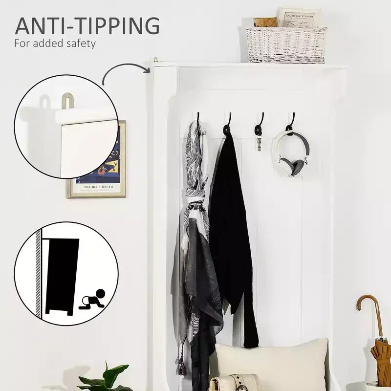 Ingresso con appendiabiti e panca, panca da ingresso con contenitore e ganci