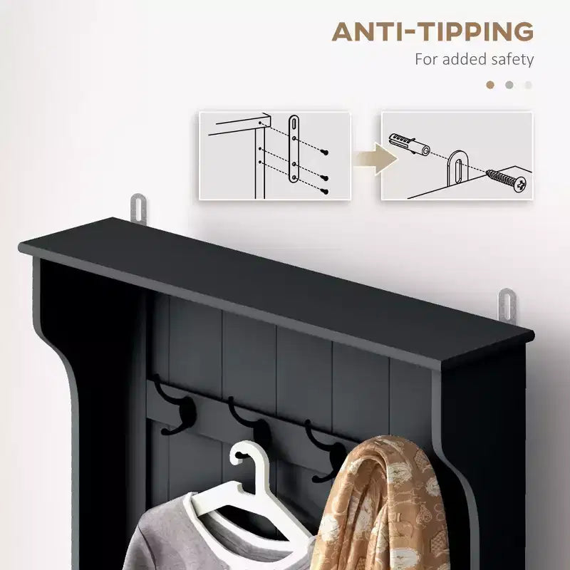 Ingresso con appendiabiti e panca, panca da ingresso con contenitore e ganci