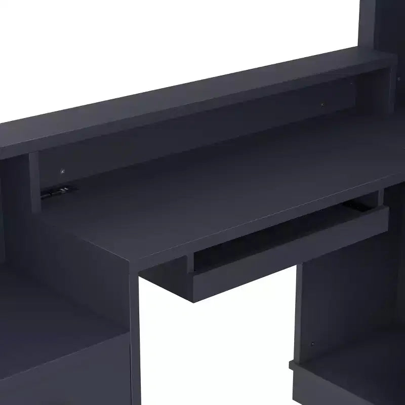 Scrivania gaming a L con presa di corrente, cassetti, libreria, tavolo da studio a L per angolo