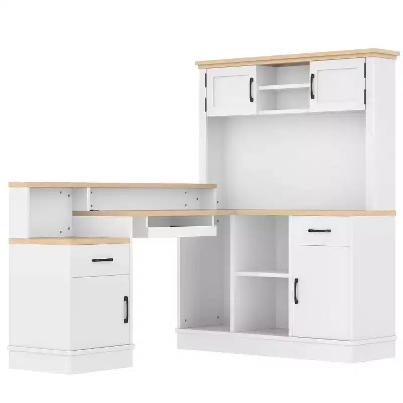 Scrivania gaming a L con presa di corrente, cassetti, libreria, tavolo da studio a L per angolo