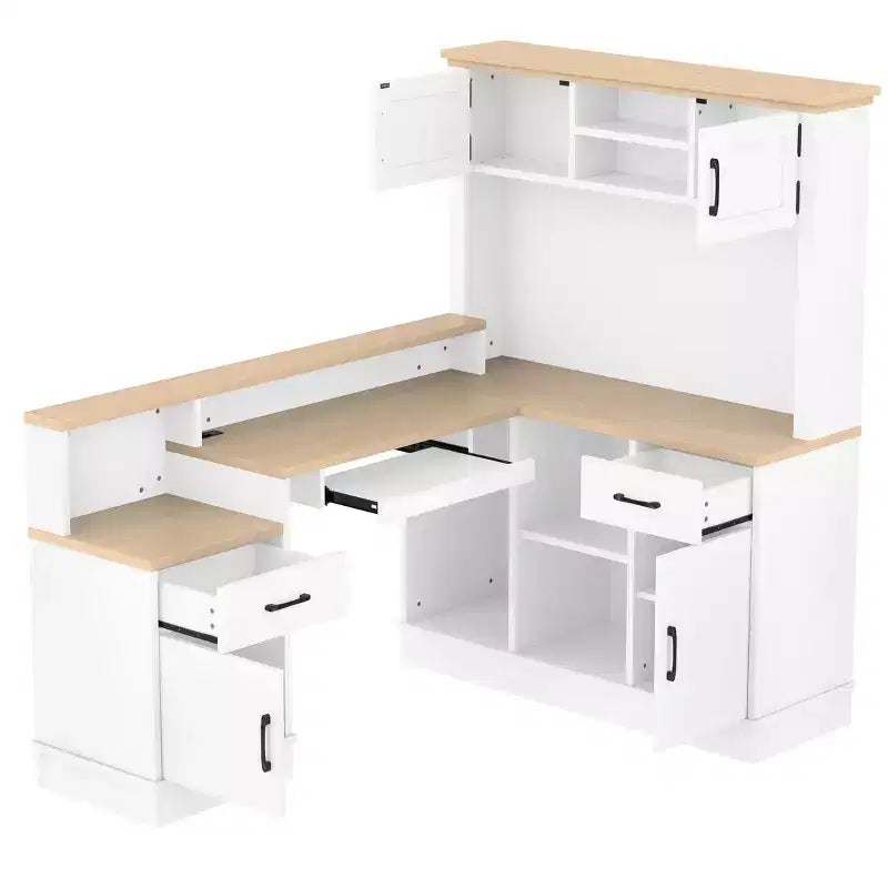 Scrivania gaming a L con presa di corrente, cassetti, libreria, tavolo da studio a L per angolo