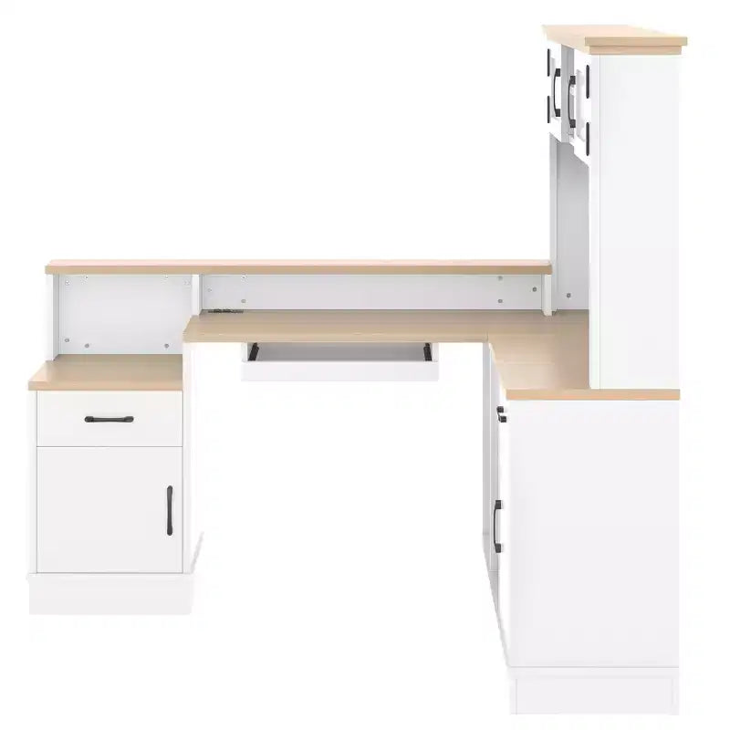 Scrivania gaming a L con presa di corrente, cassetti, libreria, tavolo da studio a L per angolo