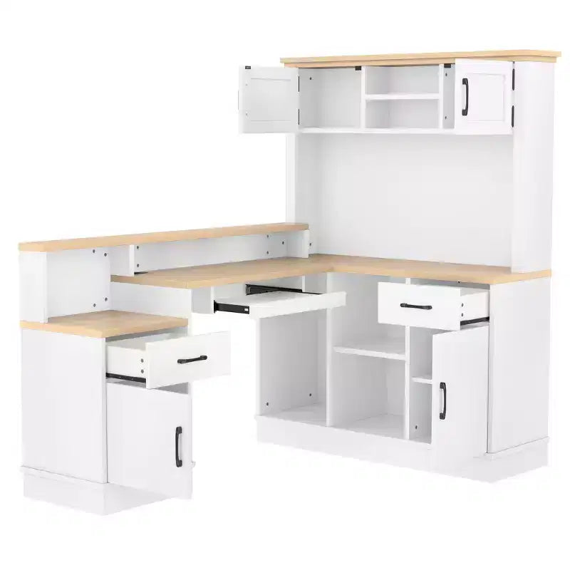 Scrivania gaming a L con presa di corrente, cassetti, libreria, tavolo da studio a L per angolo