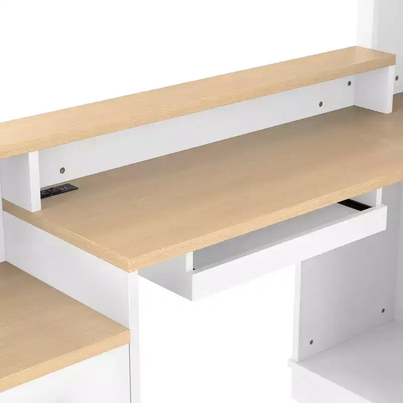 Scrivania gaming a L con presa di corrente, cassetti, libreria, tavolo da studio a L per angolo