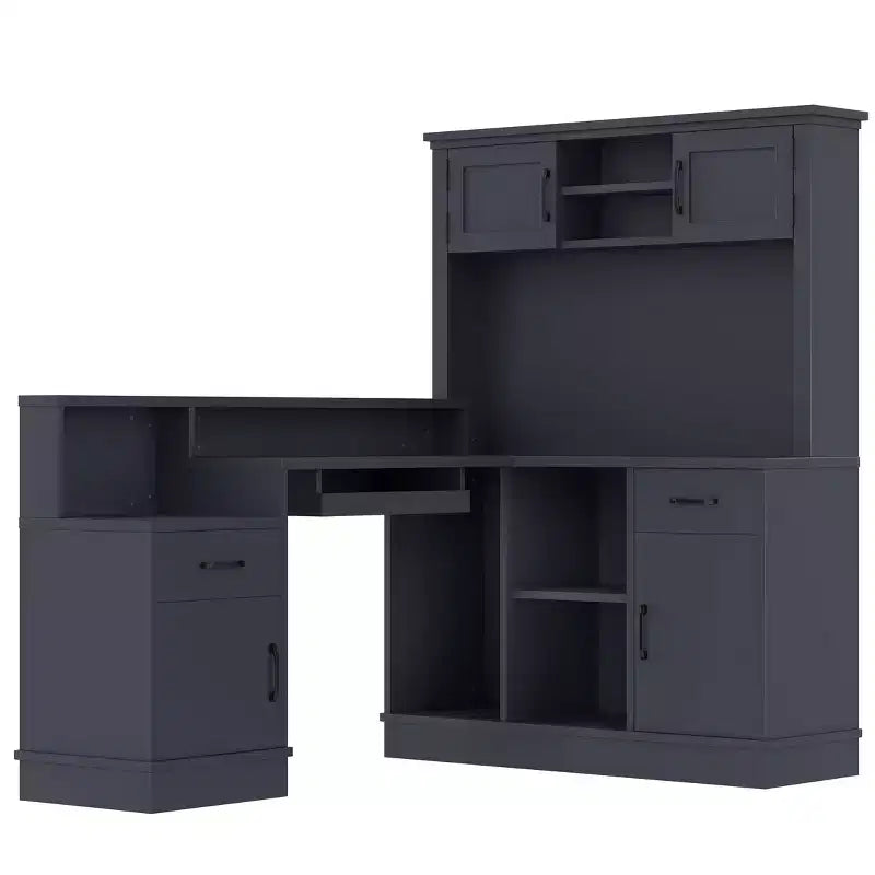 Scrivania gaming a L con presa di corrente, cassetti, libreria, tavolo da studio a L per angolo