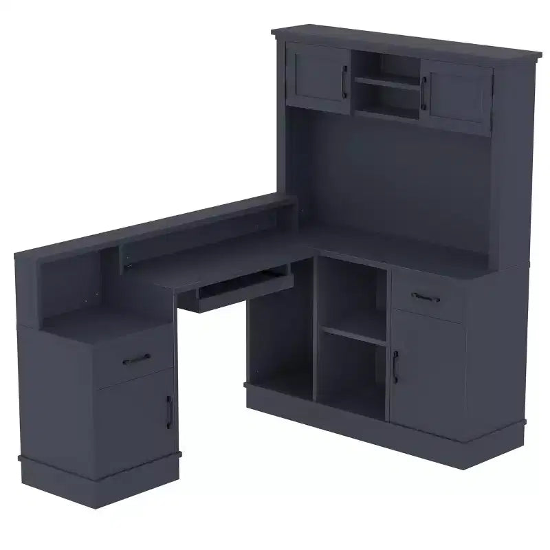 Scrivania gaming a L con presa di corrente, cassetti, libreria, tavolo da studio a L per angolo
