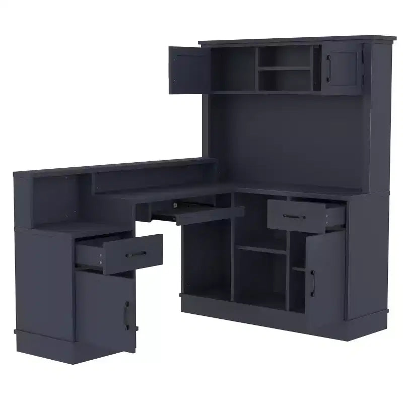 Scrivania gaming a L con presa di corrente, cassetti, libreria, tavolo da studio a L per angolo