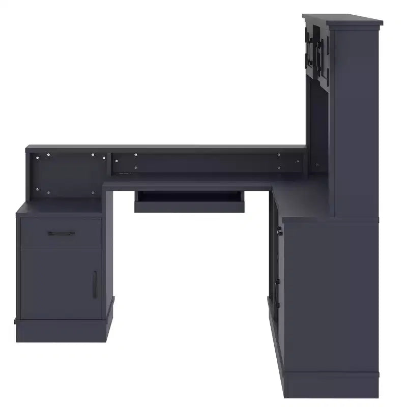 Scrivania gaming a L con presa di corrente, cassetti, libreria, tavolo da studio a L per angolo
