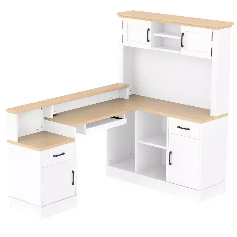 Scrivania gaming a L con presa di corrente, cassetti, libreria, tavolo da studio a L per angolo