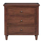Comodino moderno a 3 cassetti, elegante mobile laterale con maniglie in metallo e gambe in legno di gomma