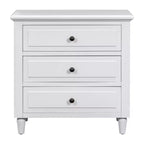 Comodino moderno a 3 cassetti, elegante mobile laterale con maniglie in metallo e gambe in legno di gomma