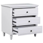 Comodino moderno a 3 cassetti, elegante mobile laterale con maniglie in metallo e gambe in legno di gomma