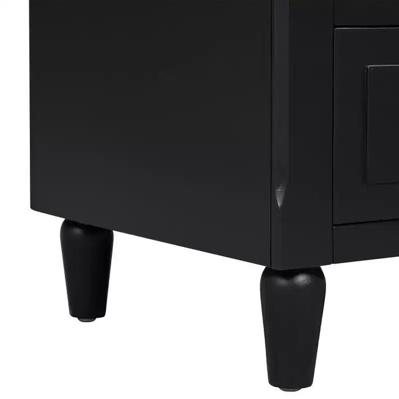 Comodino moderno a 3 cassetti, elegante mobile laterale con maniglie in metallo e gambe in legno di gomma
