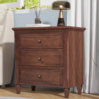 Comodino moderno a 3 cassetti, elegante mobile laterale con maniglie in metallo e gambe in legno di gomma
