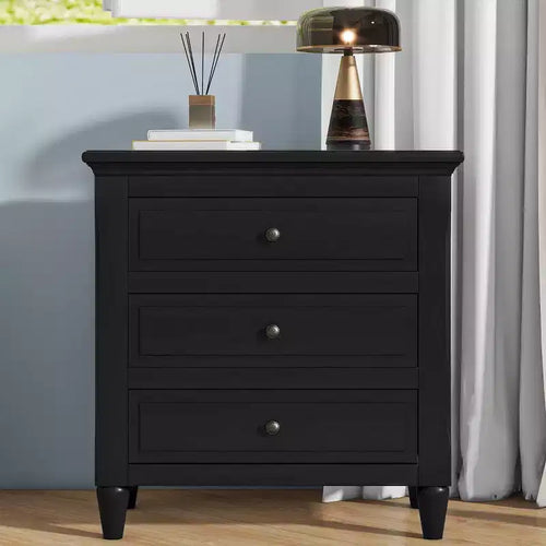 28 Modern 3-Drawer Nightstand, Elegant Bed Side Cabinet with Metal Handles and Rubber Wood Legs - Panipeachy