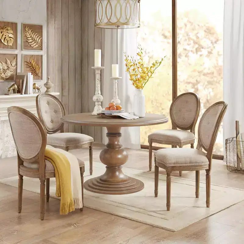 Tavolo da pranzo rotondo Wood 46 Farmhouse con piano in impiallacciatura Diamond