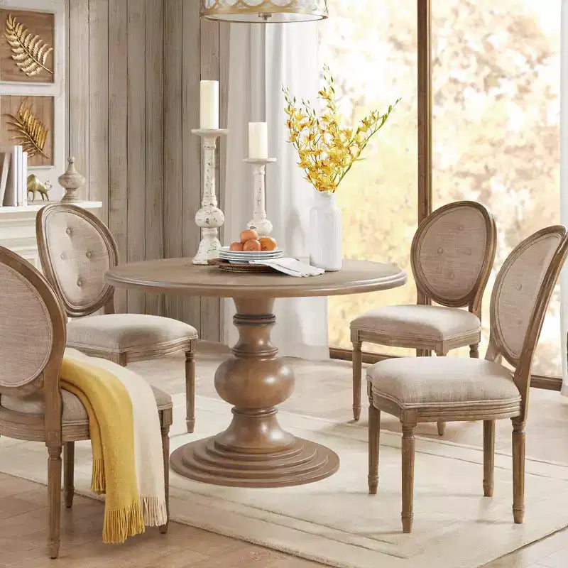 Tavolo da pranzo rotondo Wood 46 Farmhouse con piano in impiallacciatura Diamond