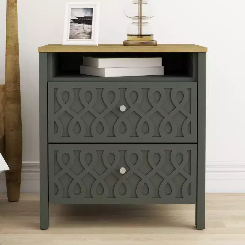 Comodini Moderni a 2 Cassetti con Vano a Giorno Set da 2 53.1 L 39.9 P 57.7 A