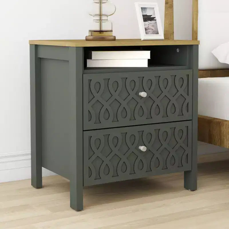 Comodini Moderni a 2 Cassetti con Vano a Giorno Set da 2 53.1 L 39.9 P 57.7 A