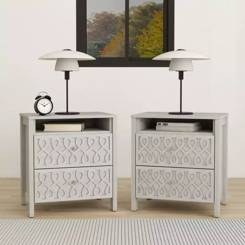 Galano Modern 2-Drawer Nightstands with Open Storage Set of 2 20.9 W  15.7 D  22.7 H