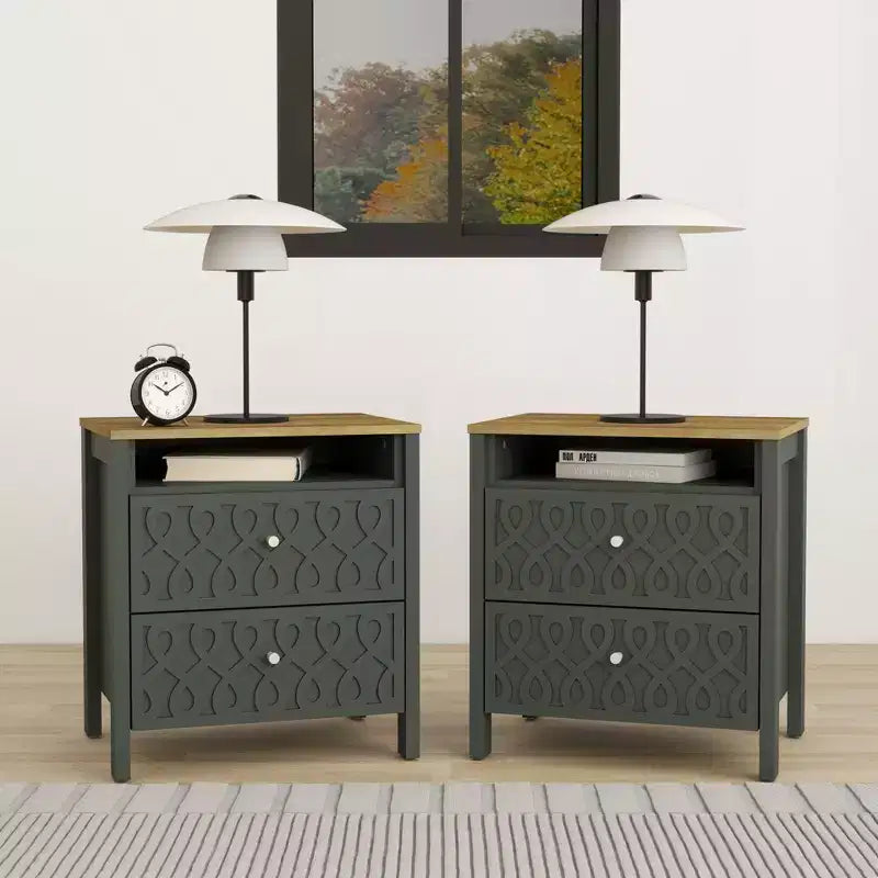 Comodini Moderni a 2 Cassetti con Vano a Giorno Set da 2 53.1 L 39.9 P 57.7 A