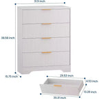 Cassettiera a 4 cassetti 55 White Wave Panel, Armadio Alto con Finitura Effetto Legno, Organizer Multifunzione per Cameretta, Corridoio, Soggiorno