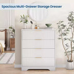 Cassettiera a 4 cassetti 55 White Wave Panel, Armadio Alto con Finitura Effetto Legno, Organizer Multifunzione per Cameretta, Corridoio, Soggiorno